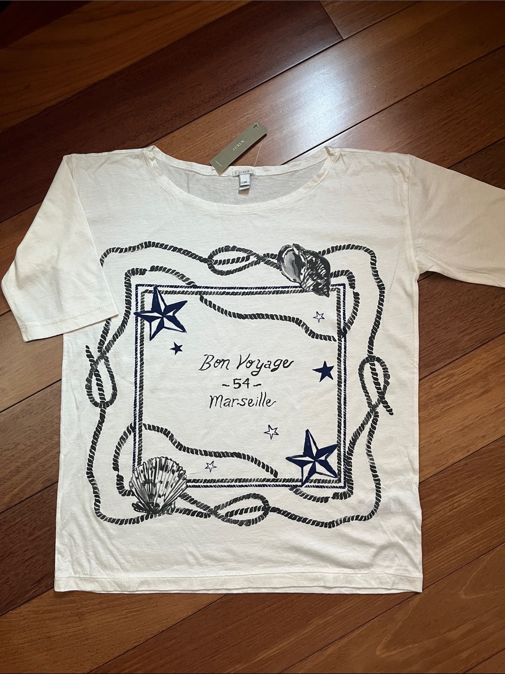 NWT J. Crew French Slogan Half Sleeve Tee